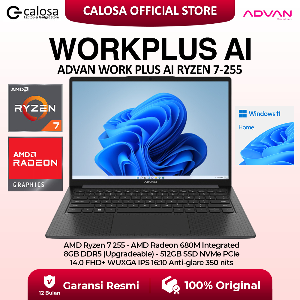 Jual ADVAN WORK PLUS AI AMD RYZEN 7-255 14'' RAM 8GB 512GB SSD Windows ...