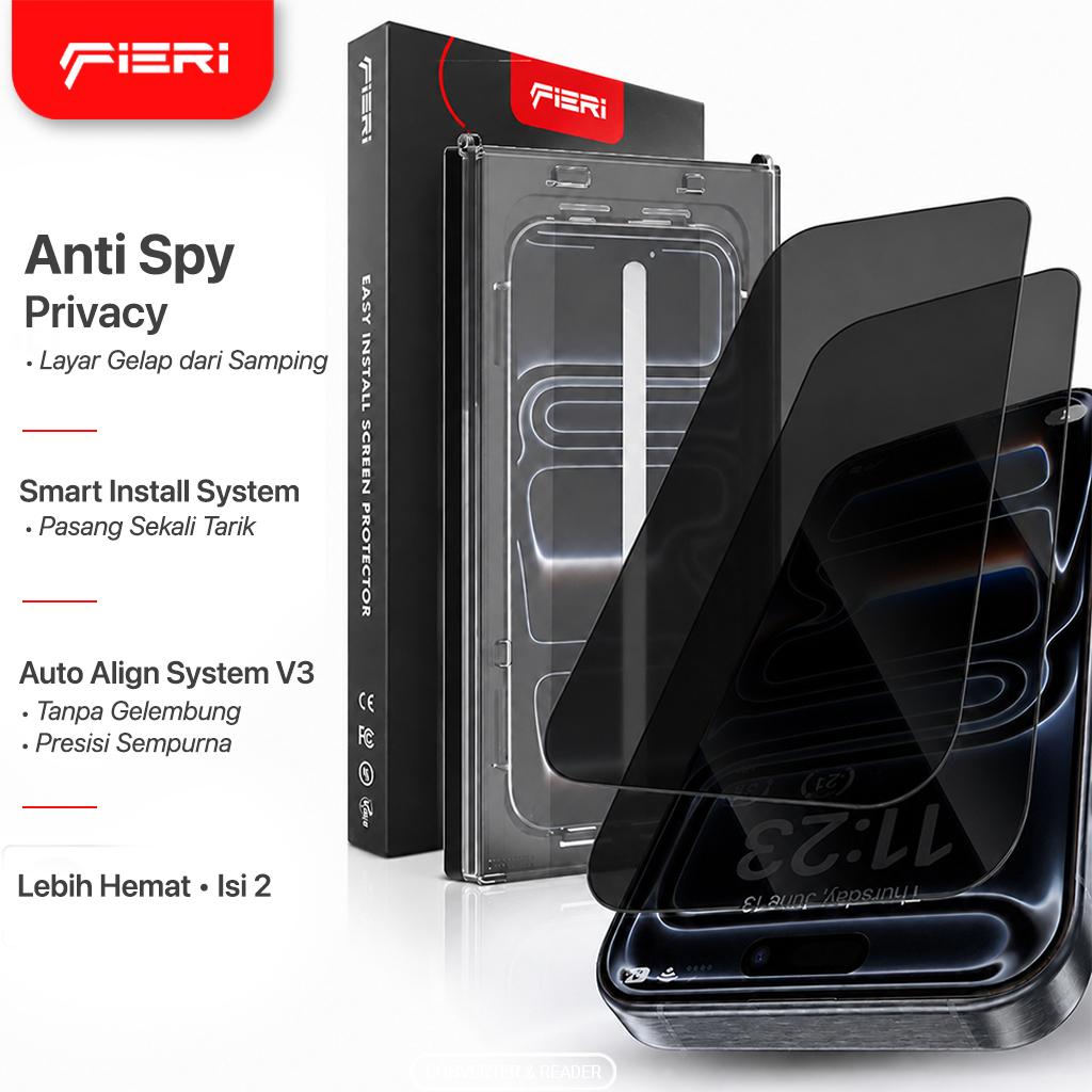 Jual Fieri 2x Tempered Glass Anti Spy iPhone 17 16 15 14 13 - Pro Max ...