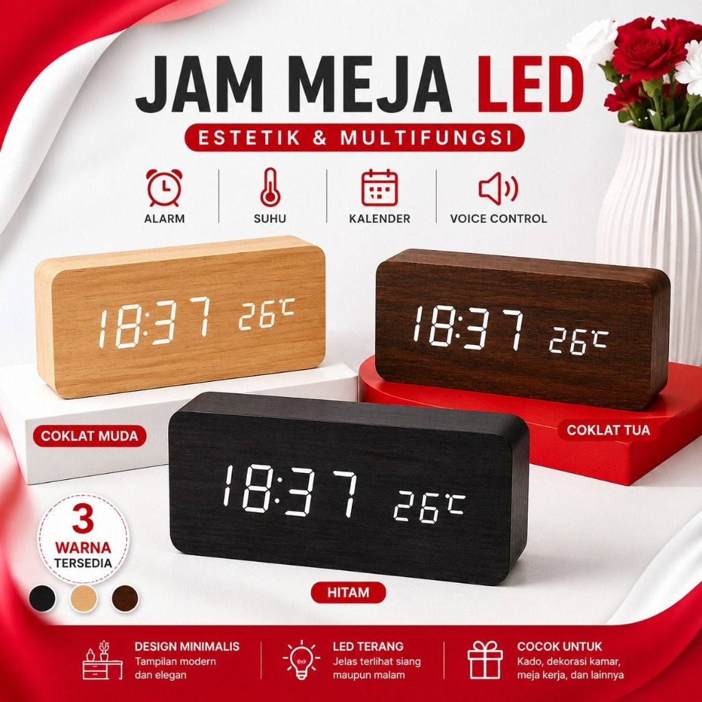 Jual JD-20 Jam Kayu Digital Led Alarm Jam Weker Motif Wooden Clock ...
