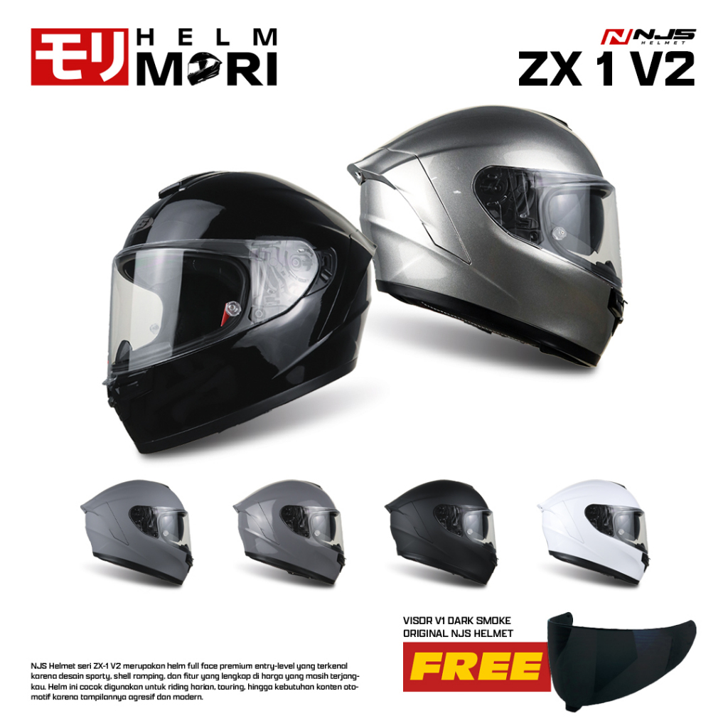 Jual HELMMORI Helm NJS ZX-1 V2 SOLID Double Visor Helm Full Face SNI ...