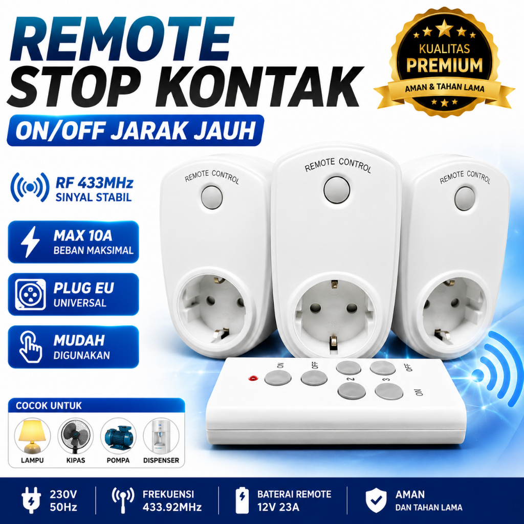 Jual Wireless Remote Control Socket ( 3 sockets ) Remote Stop Kontak ...