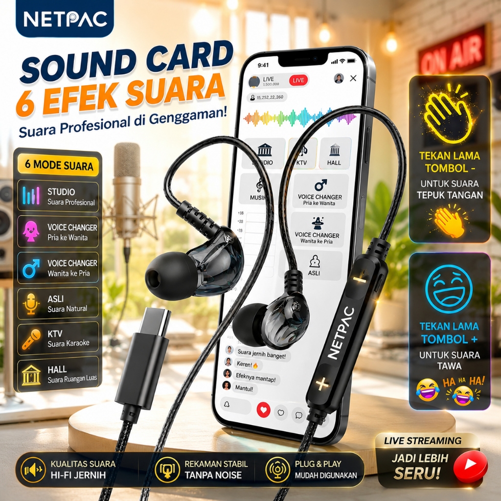 Jual NETPAC H6 Soundcard Headset Earphone Bluetooth Live dengan ...