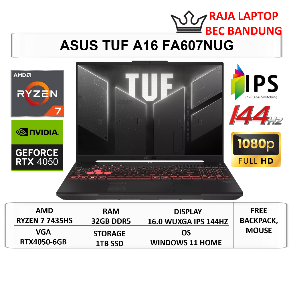 Jual Asus TUF Gaming A16 FA607NUG RTX4050 6GB Ryzen 7 7445HS Ram 32GB ...