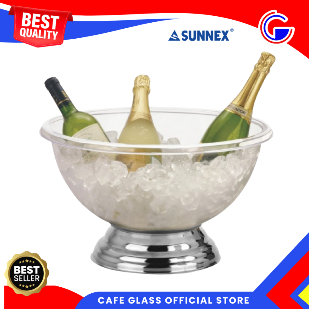 Punch Bowl Akrilik Stainless Tebal - Mangkok Es Buah Besar Sunnex - Wadah Saji Prasmanan Hotel Catering