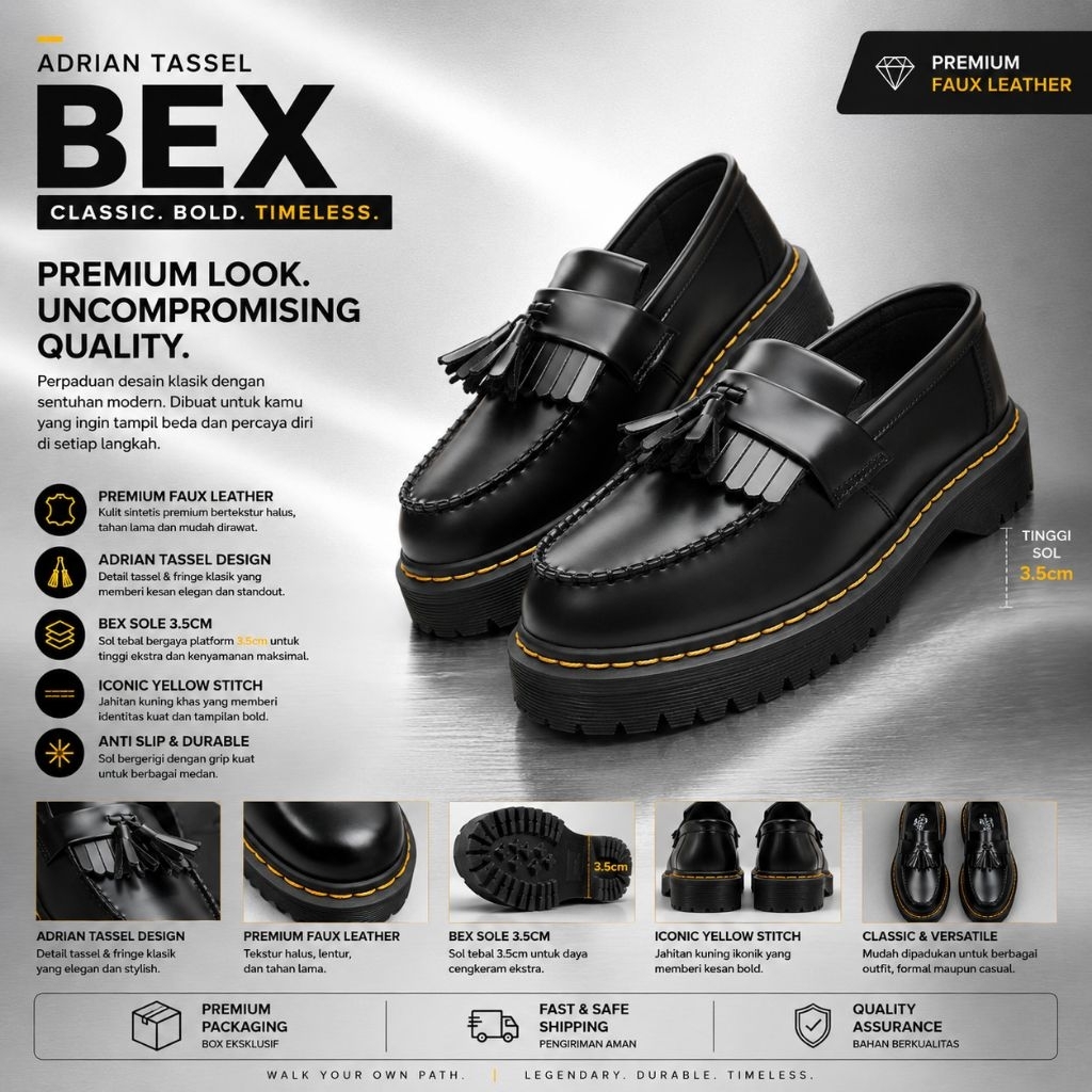 Jual Sepatu Docmar Loafers Adrian Bex Tassel Black Vegan Faux Leather ...
