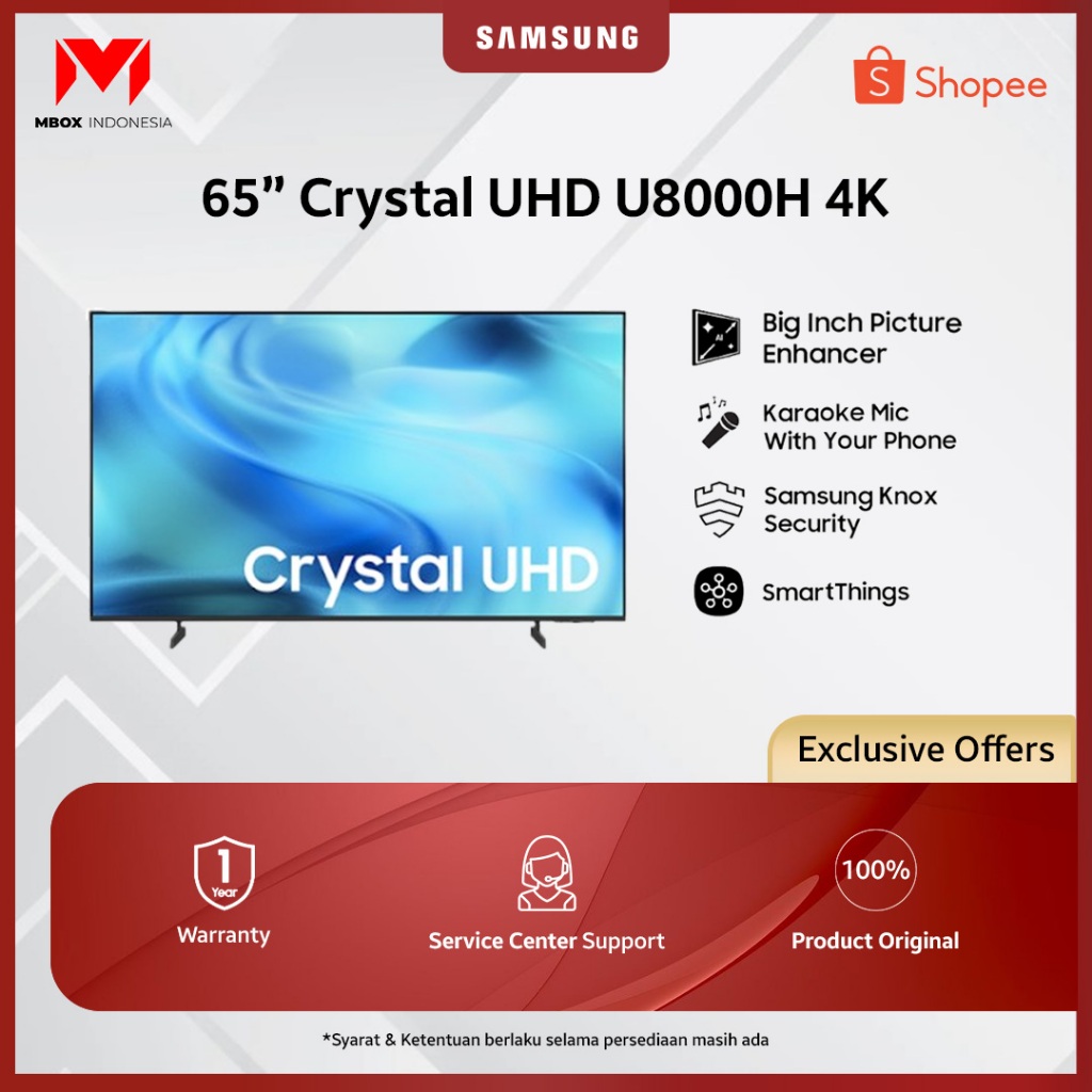 65" Crystal UHD U8000H 4K Samsung Vision AI Smart TV - UA65U8000HKXXD