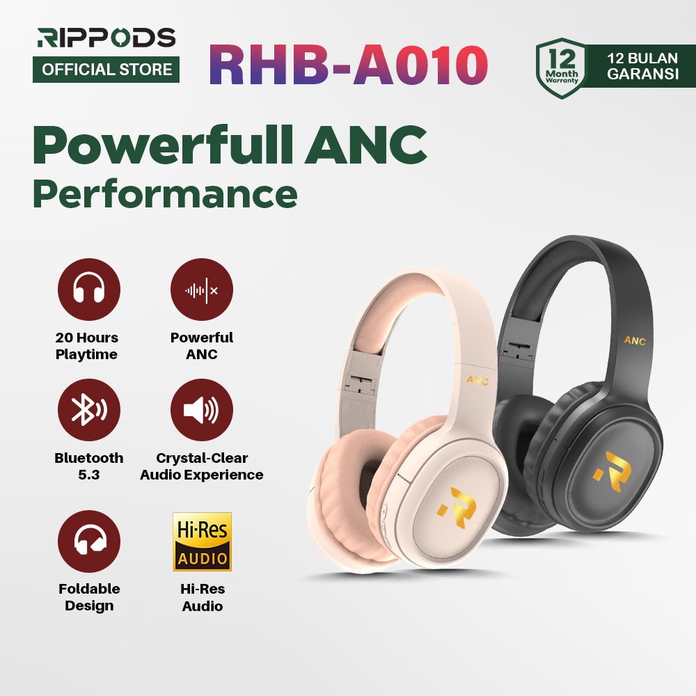 Jual [ANC -18dB] RIPPLE RHB-A010 Headphone Over Ear Bluetooth 5.3 ...
