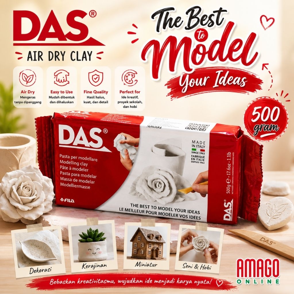 DAS Modelling Clay - Tanah Liat - Air Hardening - Warna PUTIH - WHITE - 500 gr - 387000