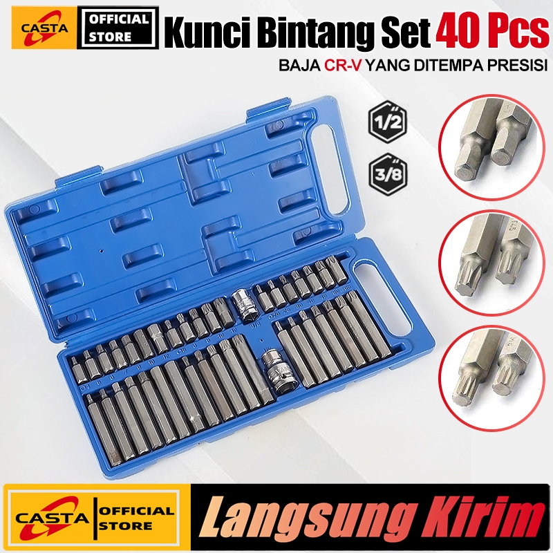 Jual CASTA Mata Kunci Sok Bintang 40 In 1 Set Bit Torx Hex Spline Allen ...