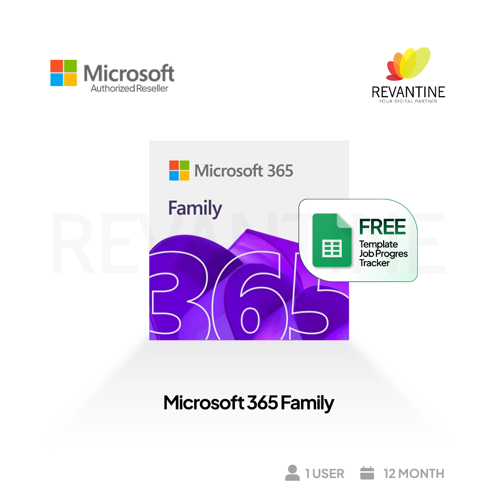 Microsoft Office 365 Family Home - 1 User 5 Device - BONUS TEMPLATE JOB PROGRESS TRACKER