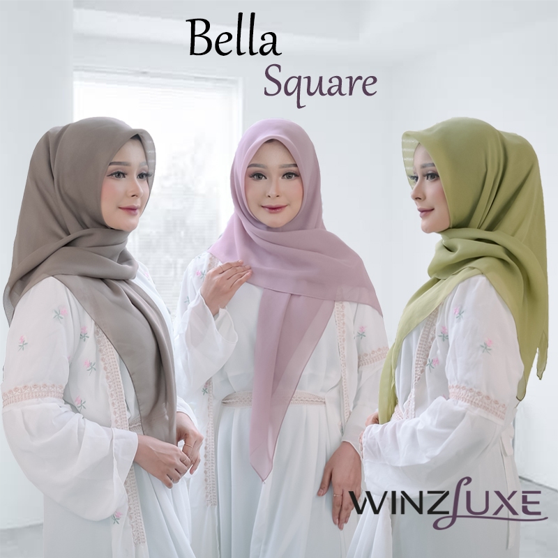 Jilbab Segiempat Kerudung Segi Empat Hijab Label Bella Square Polos 110 cm x 110 cm