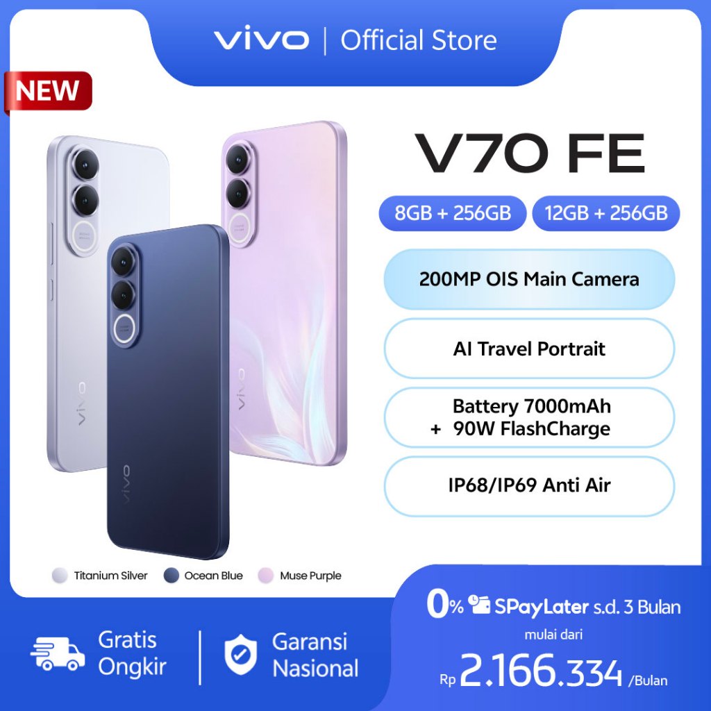 [NEW LAUNCH] vivo V70FE 5G 200MP OIS Main Camera, AI Travel Portrait, 7000mAH + 90W FlashCharge, IP68+IP69 Water Resistance, OriginOS 6.0