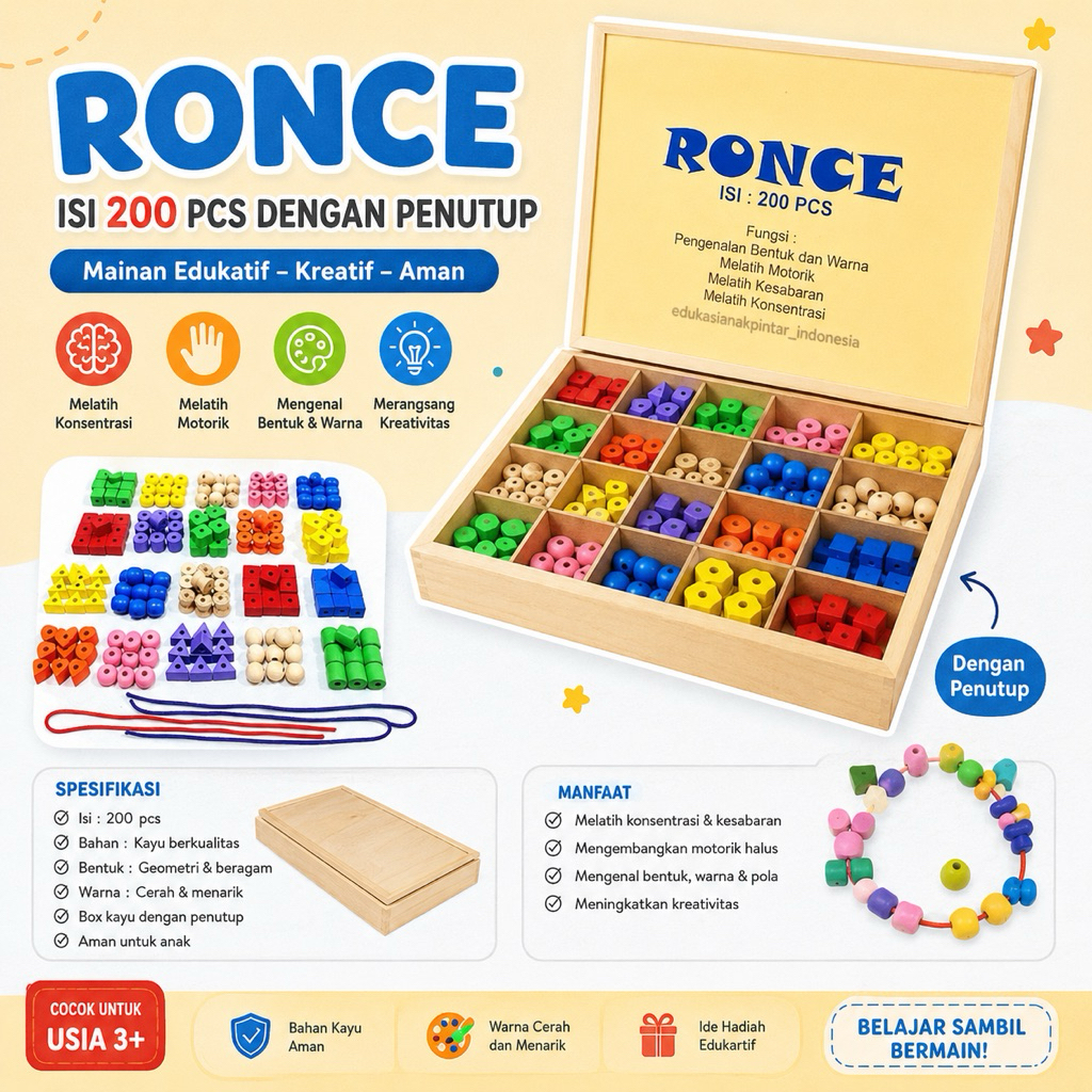 Jual Ronce Geometri isi 200pcs Mainan edukasi kayu/ edukatif kognitif ...