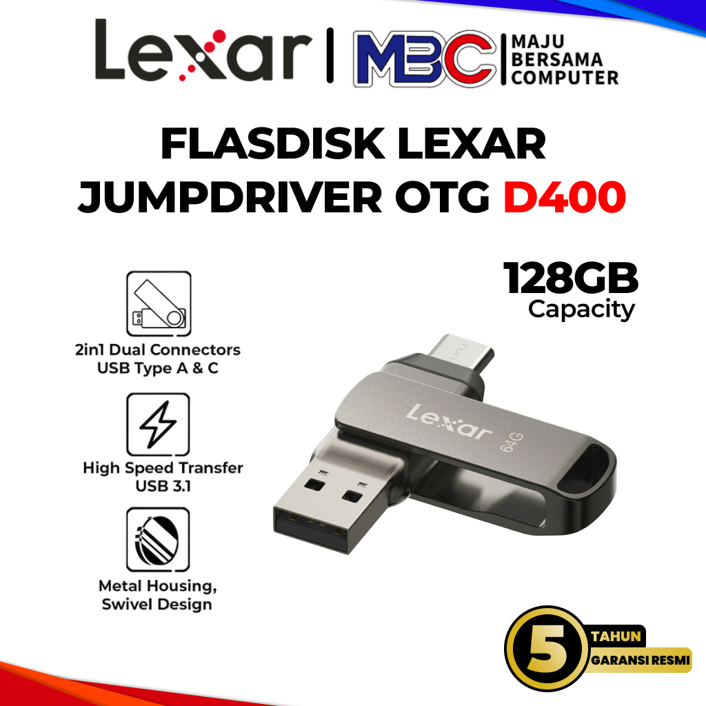 Jual Lexar JumpDrive D400 128GB USB 3.1 Type C Dual Drive OTG Flashdisk ...