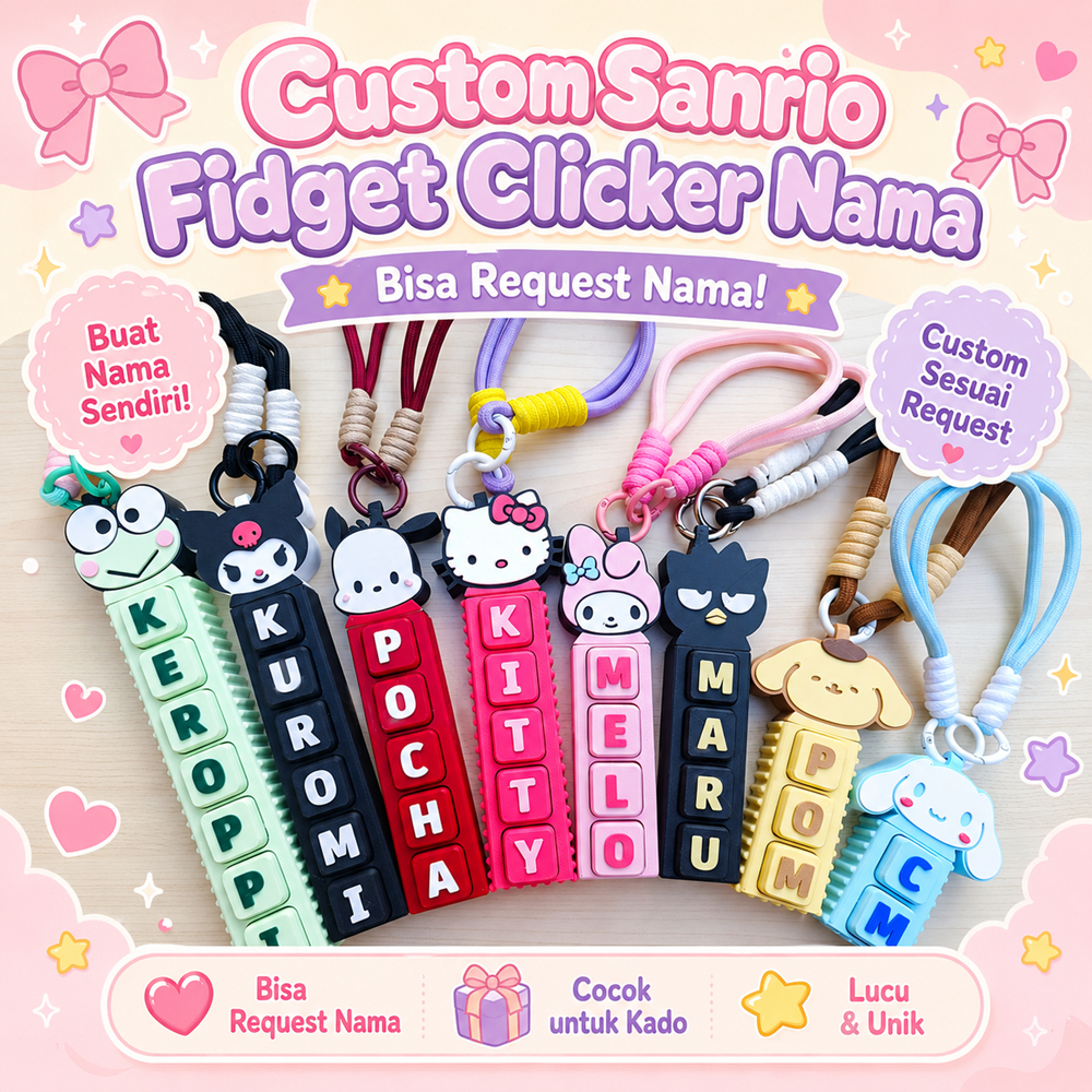 Jual SANRIO Fidget Clicker Name Custom Fidget Nama Gantungan Kunci Tas ...