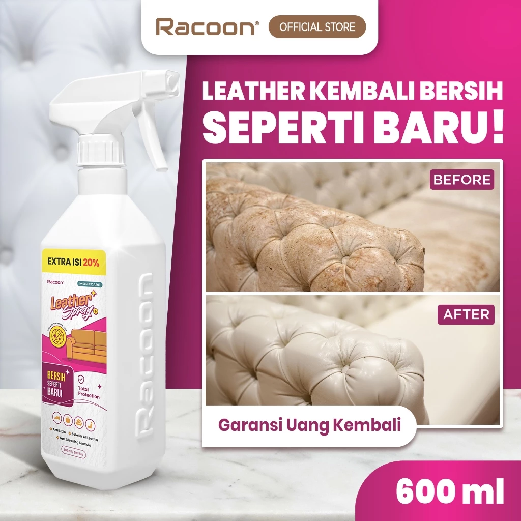 RACOON Spray Pembersih Kulit 500ML + EXTRA 100ML Sofa Kulit Jok Mobil | Racoon Leather Spray - foto 1