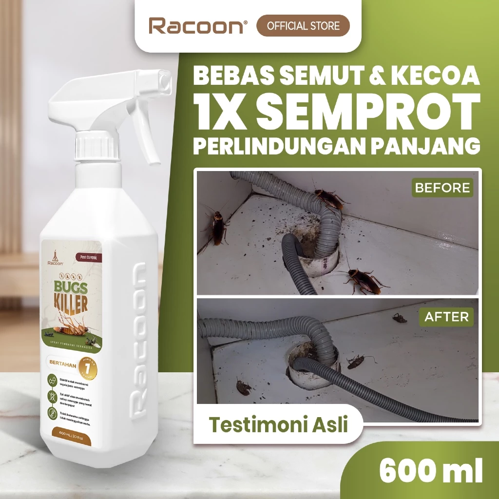 RACOON Bugs Killer Spray Anti Serangga Semut Kecoa 600ML / Garansi 100% Uang Kembali - foto 1