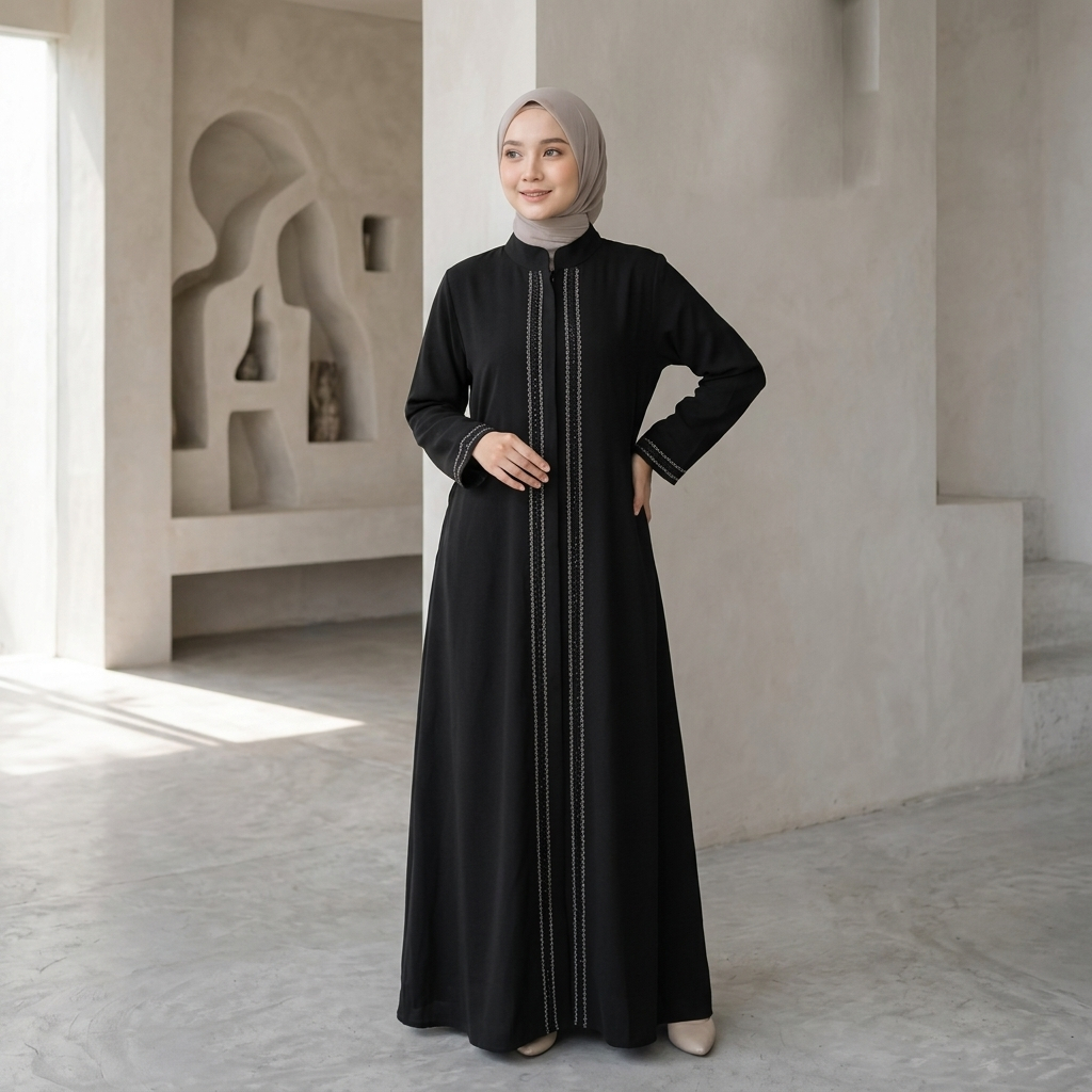 Abaya Hitam Terbaru Sabrina ANTI UV Aksen Swaroski Gamis Abaya Muslimah Elegant Dan Nyaman