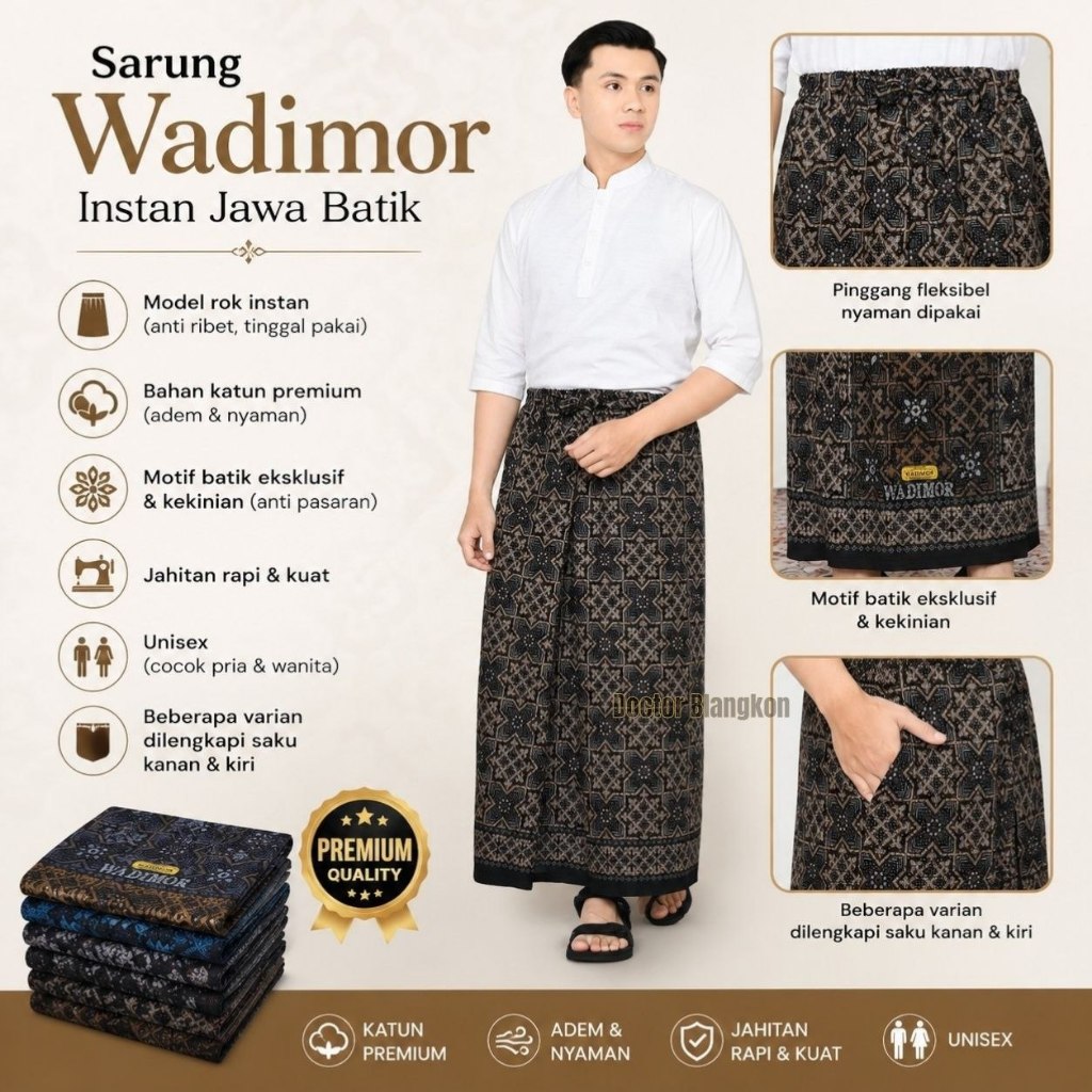 Sarung Instan Wadimor Jawa Batik Pria Dewasa Murah Model Rok Praktis Cepat Dipakai Bahan Katun Adem