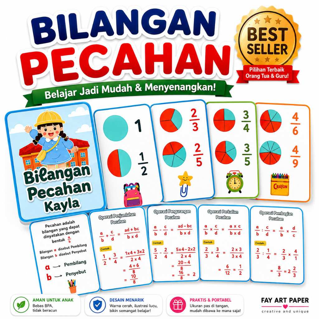 Jual Flashcard Matematika Bilangan Pecahan Media Belajar Anak SD ...