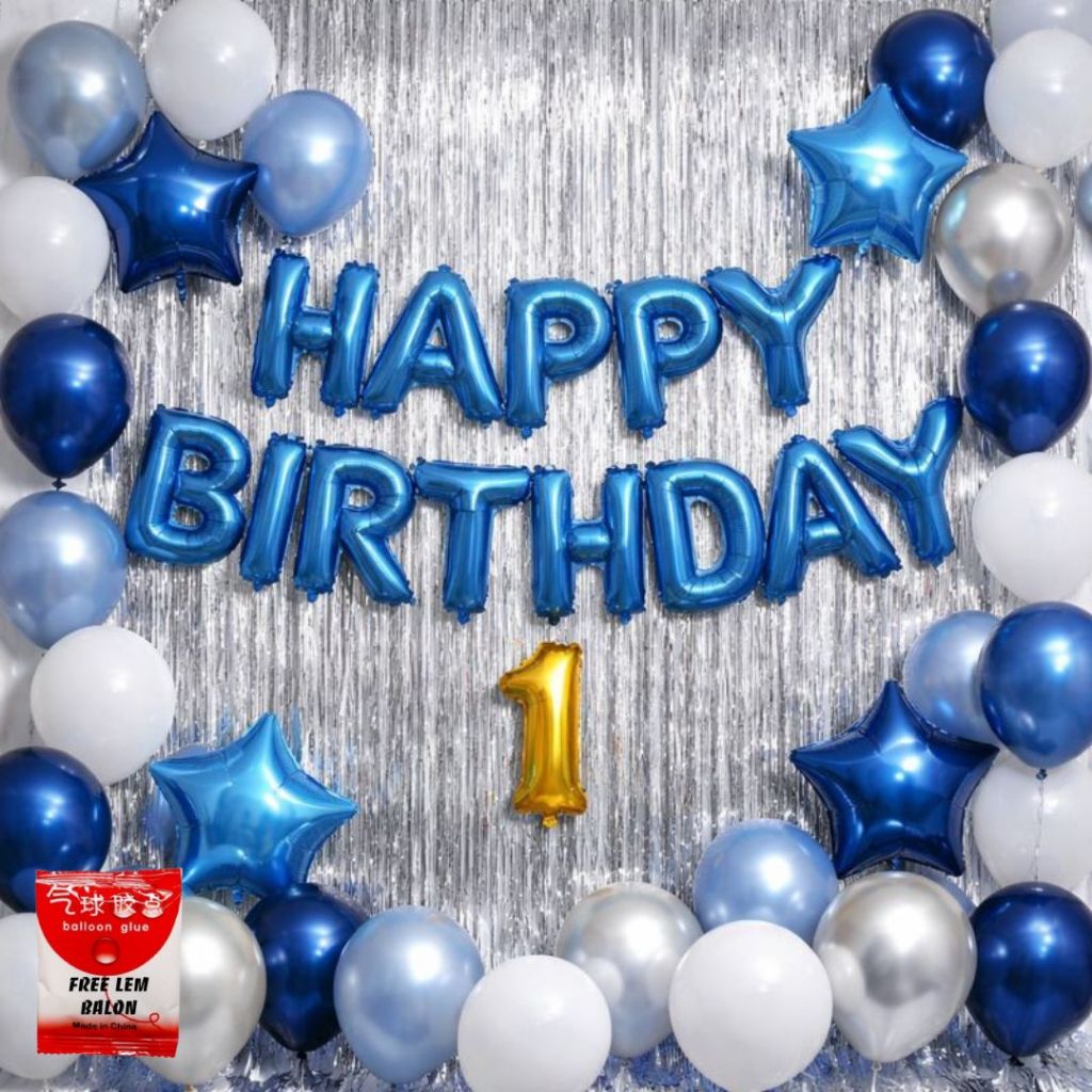 Dekorasi Ultah Anak Full Set Balon Happy Birthday Tirai Backdrop Foil Ulang Tahun Dewasa Set Simple