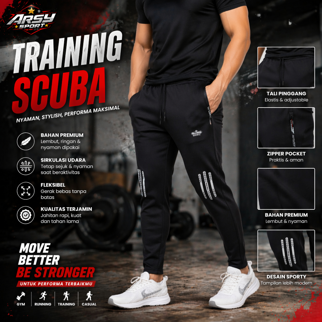 Arsy Sport Celana Olahraga Training Premium Pria Wanita - Bahan Scuba Elastis GR290