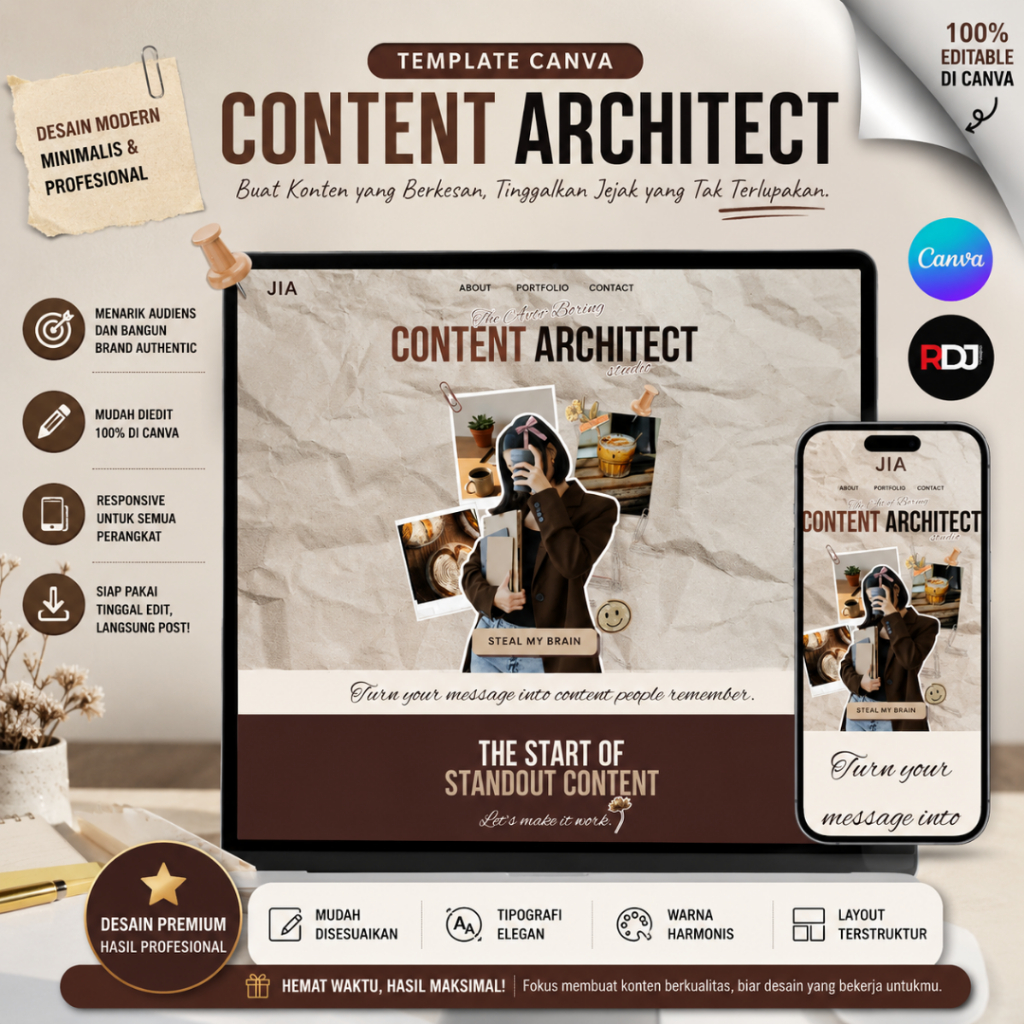 Template Website Canva Content Strategist - Desain Web Portofolio Brand