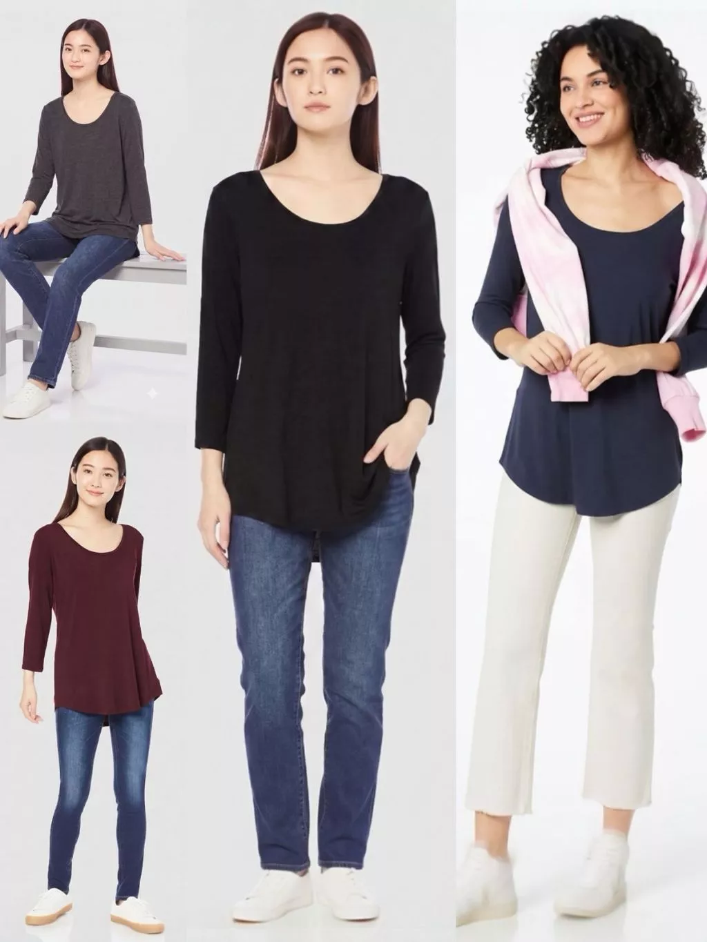 Kaos Lengan 3/4 Wanita AMZ Women's 3/4 Sleeve Scoopneck Tunic Top - 2473