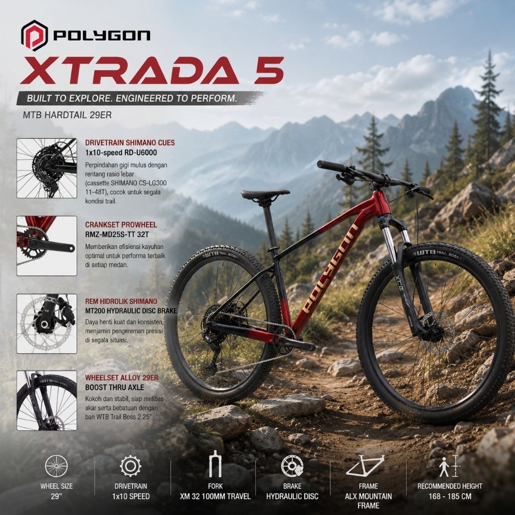 Jual Sepeda Polygon Xtrada 5 FA Red/Black 29