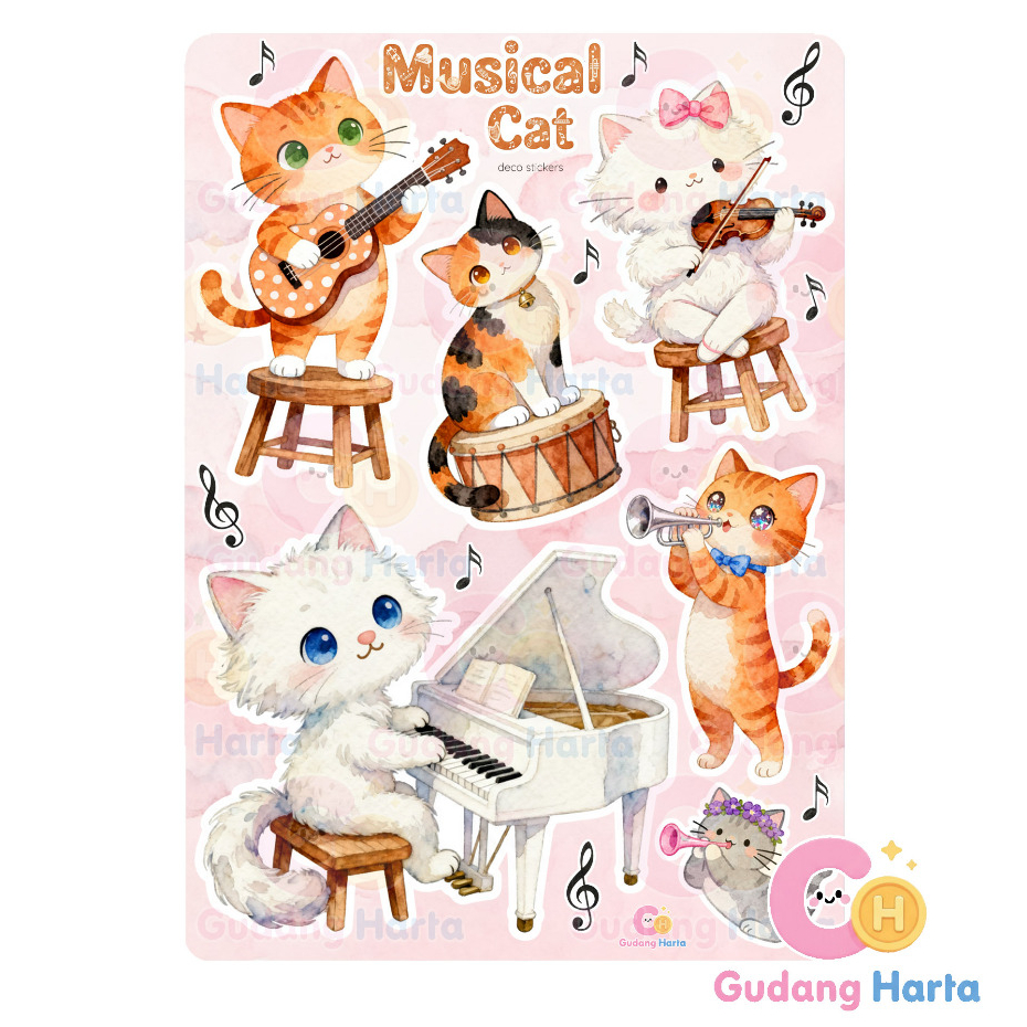 Jual BUY 10 FREE 1 Stiker Musical Cat Sticker Hewan Motif Kucing Musik ...