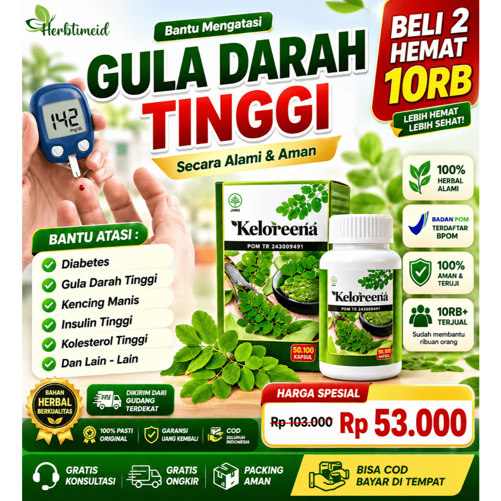Obat penurun gula darah tinggi Obat Diabetes Basah Kering Penurun Insulin Alami Penurun kolesterol tinggi Kencing Manis Perbaiki Pankreas Dengan Keloreena Kapsul