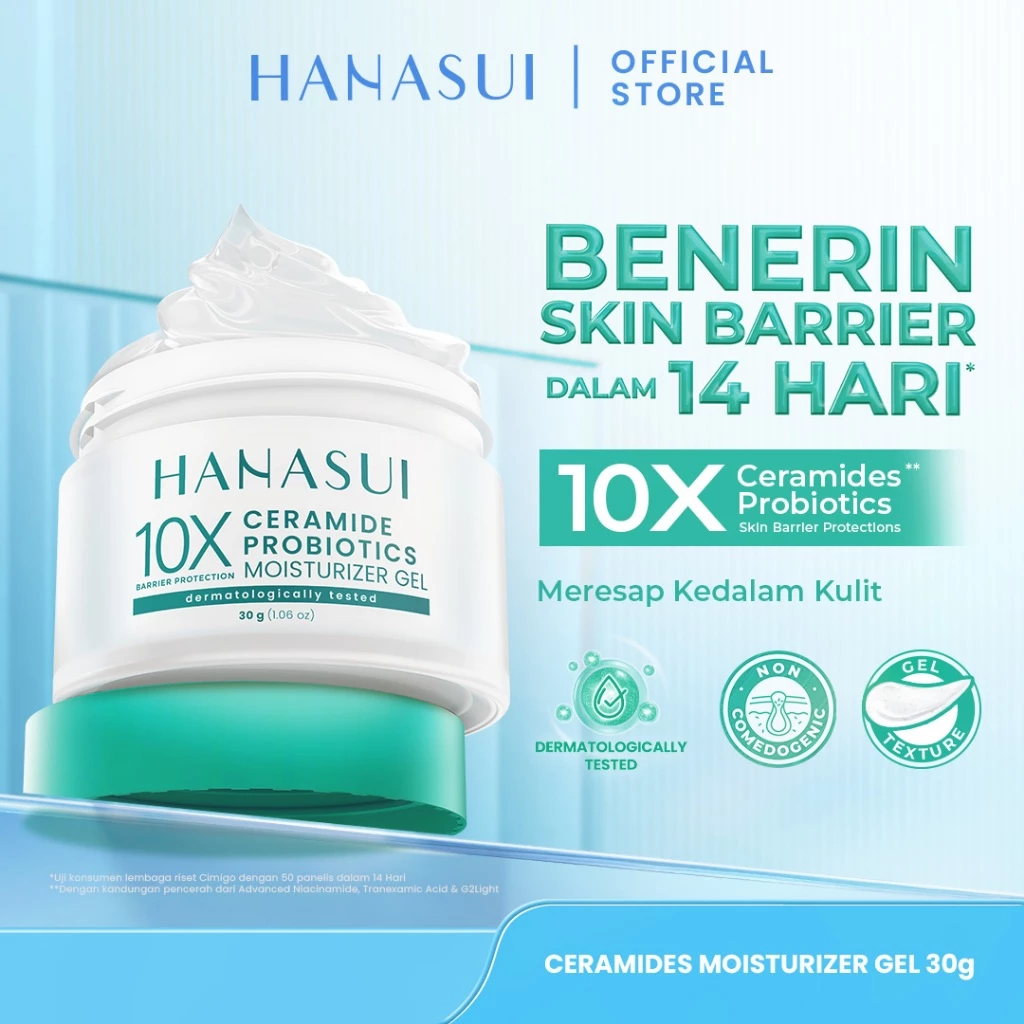 HANASUI Ceramide Probiotics Moisturizer Gel - Perbaiki & Perkuat Skin Barrier Lembap Terhidrasi Cocok untuk Kulit Sensitif Pelembap Wajah Gel Hydrating Skincare Barrier Original BPOM Gel Moisturizer Krim Wajah Skin Barrier