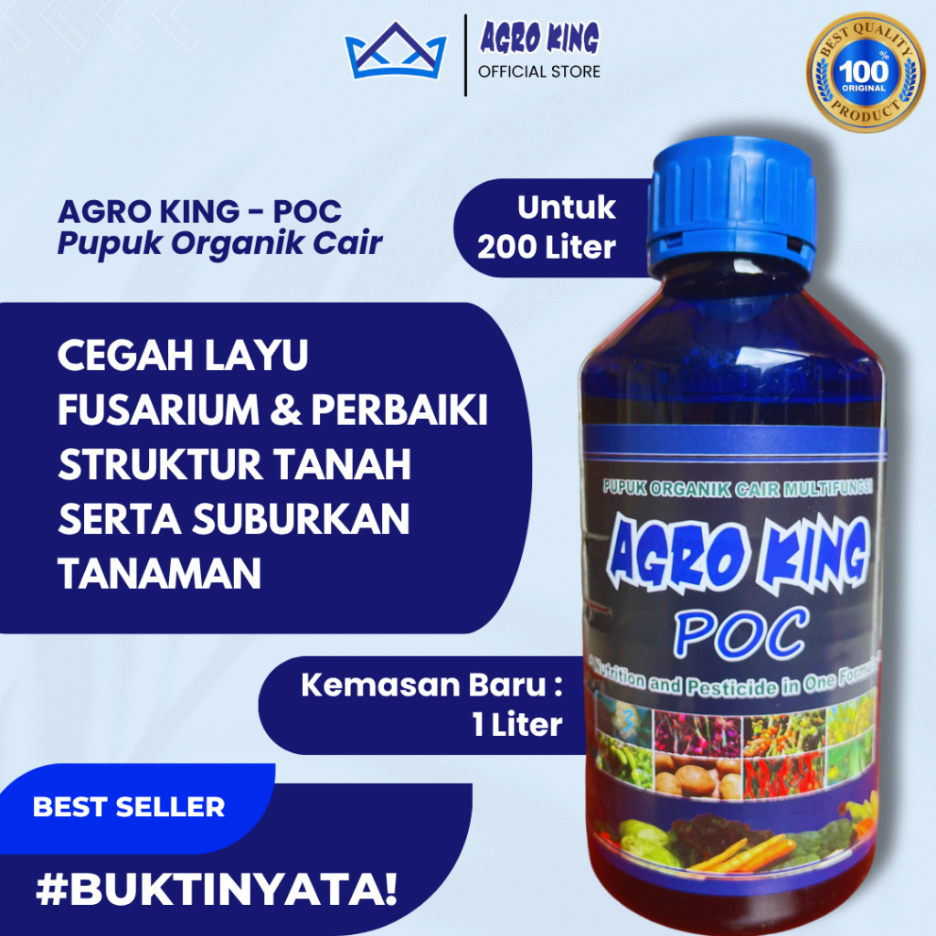 AGRO KING POC Pupuk Organik Cair - Nutrisi Pestisida Cegah Layu Fusarium Penyubur Tanah Tanaman