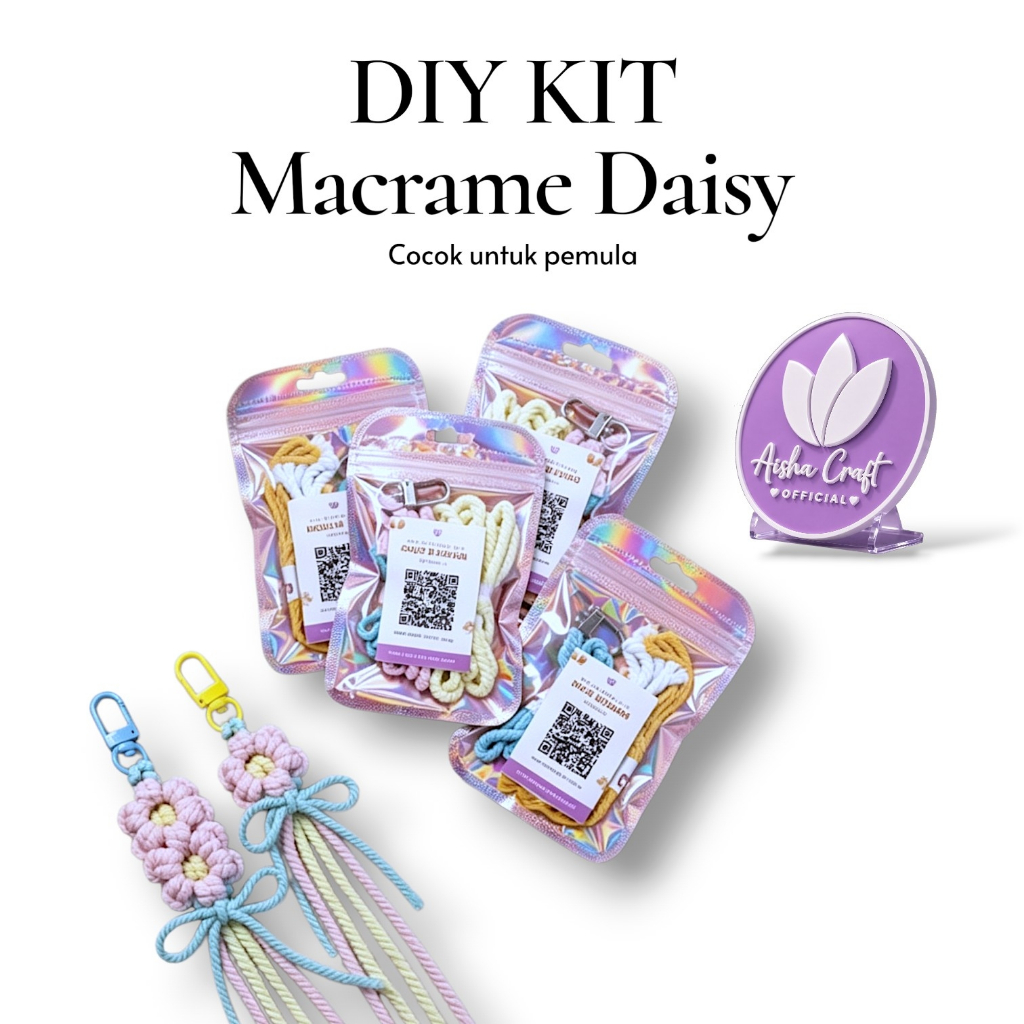 DIY Macrame Keychain/Bagcharm Daisy + Tutorial Dengan Set Bahan Lengkap Kerajinan Tangan by Aisha Craft Official
