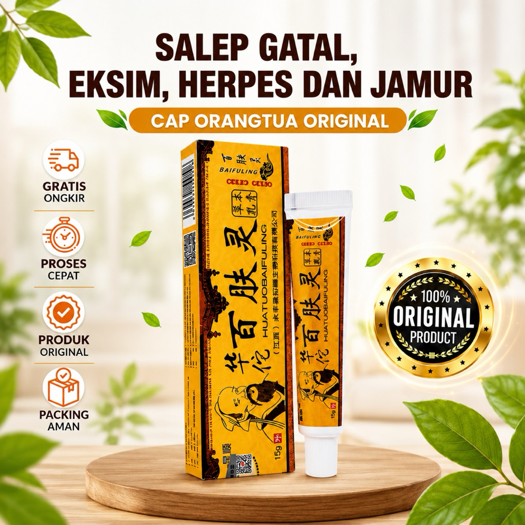 SALEP GATAL CAP ORANG TUA Huatuobaifuling Krim Original Obat Jamur Kurap Eksim Alergi Kulit Psoriasis 15 Gram