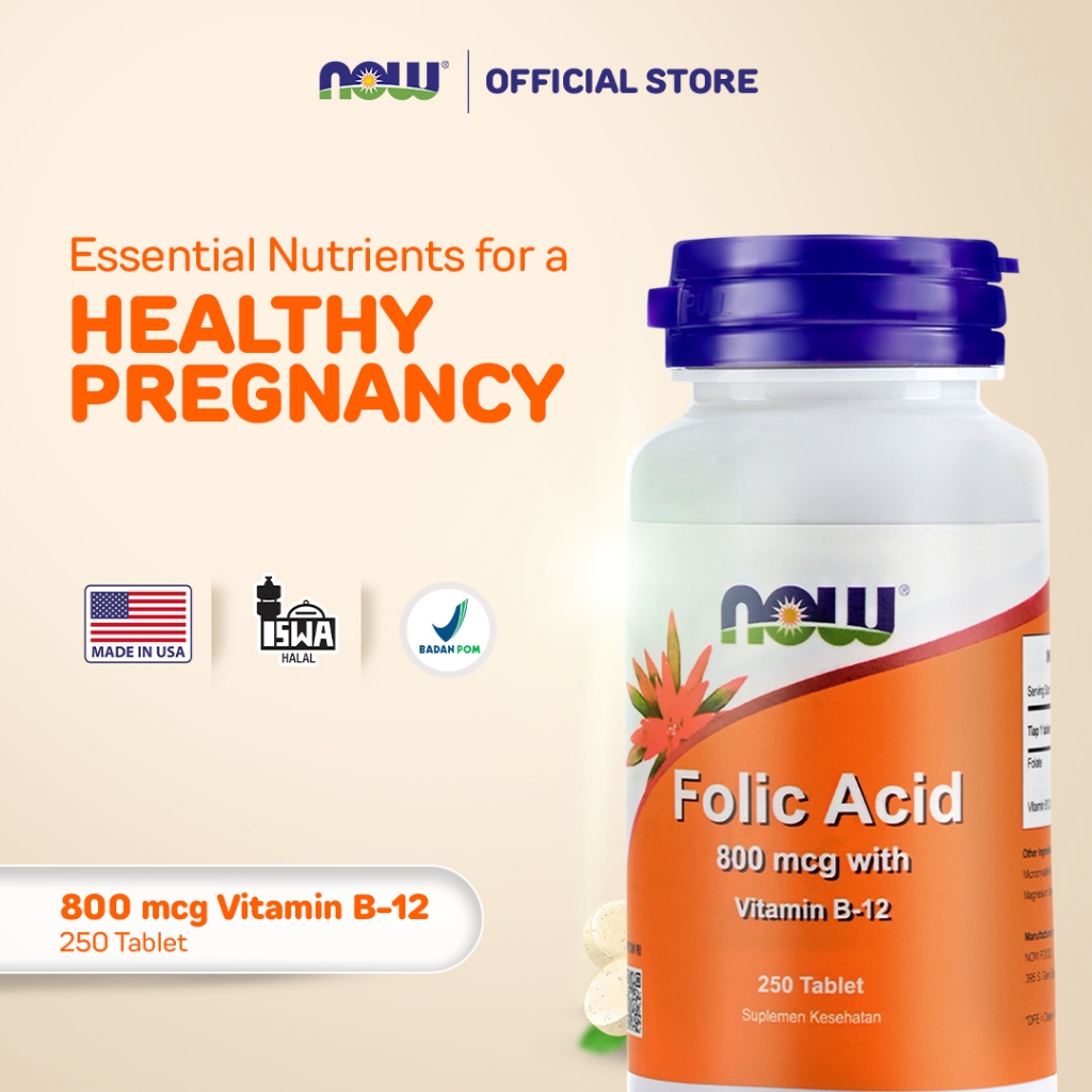 NOW Supplements, Folic Acid 800Mcg with Vitamin B-12, 250 Tablets