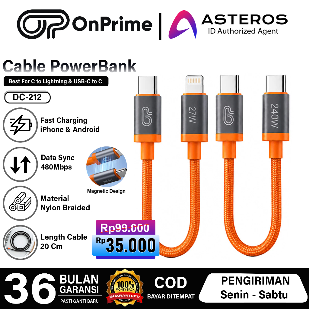 Jual ONPRIME Iron Series Kabel Powerbank Magnetic 20Cm C to C 240w, C ...