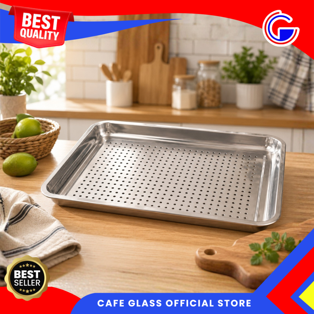 (Cafe Glass) Nampan Peniris Stainless Steel Tebal - Food Drying Tray BRY-2923 - Cooling Tray 60 x 40 x 4.8 cm