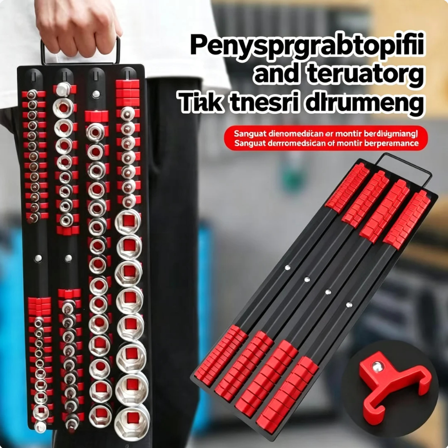 Rak Socket 1/2" / Tempat Kunci Sok Serbaguna / Socket Rail Plastik / Ball Type / Organizer Alat Perkakas / Praktis Di Bengkel Dan Garasi komey