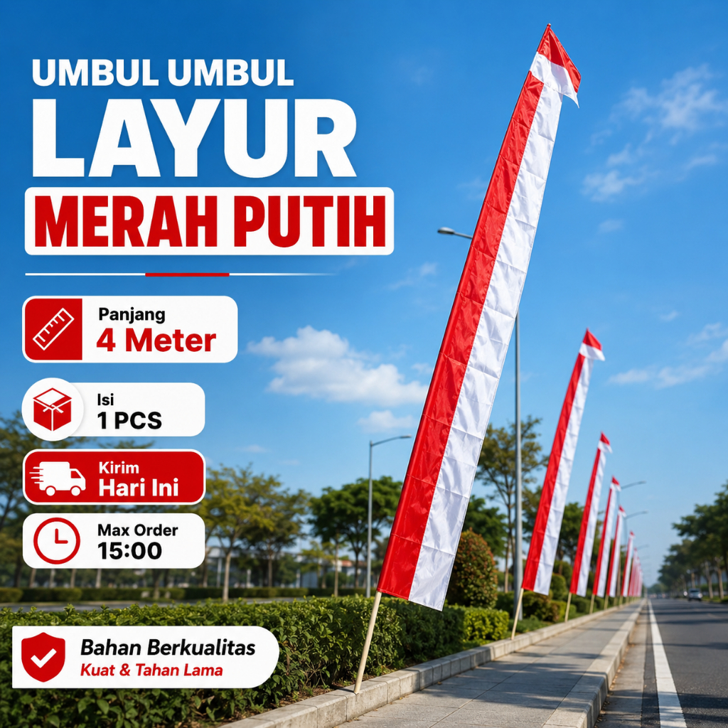 Bendera Layur Merah Putih 4 Meter 1 PCS Bandir Agustusan Dekorasi 17 Agustus