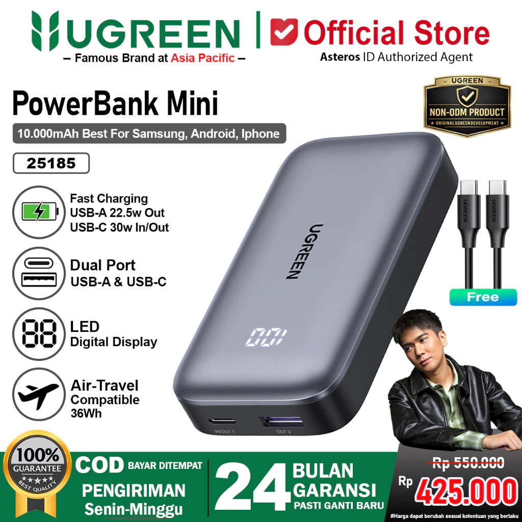 UGREEN Power Bank Mini PD Type C Fast Charging 20w 30w 10.000Mah Minisize Design