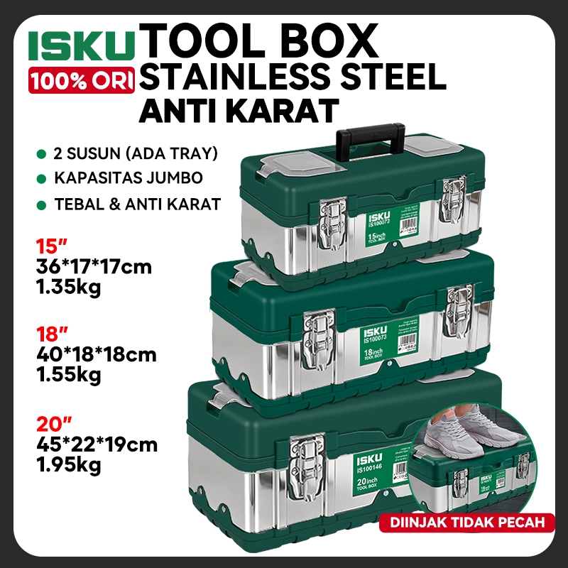 Jual ISKU Tool Box Kotak Perkakas Besi Stainless Steel 15 18 20 Inch ...