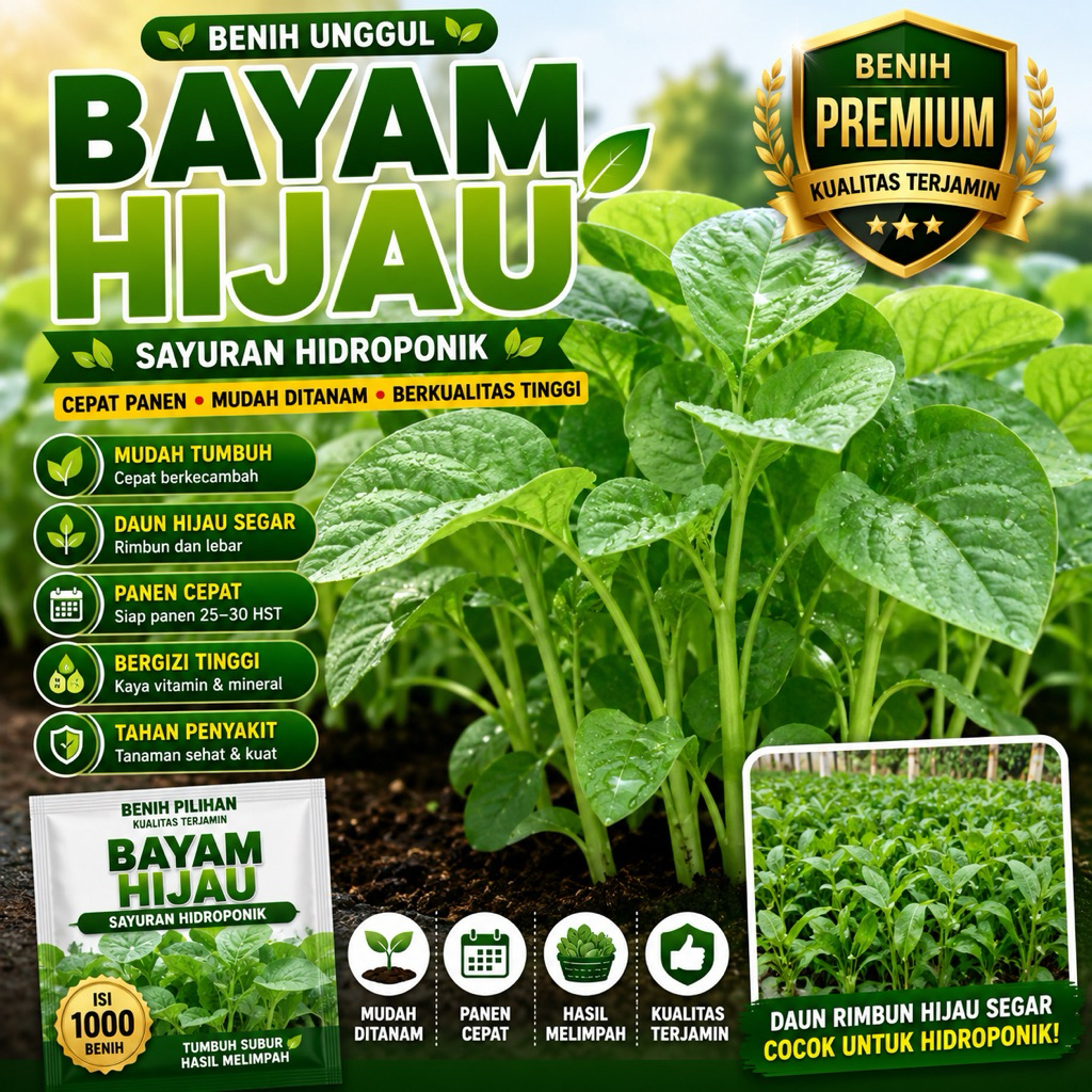 isi paket: 1000 Benih Bayam Hijau Sayuran Hidroponik Unggul Berkualitas - Bibit Tanaman Sayur Seribuan -rsb1990