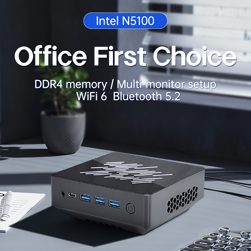 MiniPC Office QuadCore Intel N5100 SSD NVMe WiFi6 Dual Display HDMI Windows 11 Pro