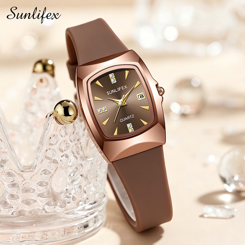 Sunlifex Jam Tangan Wanita Kasual Mode Tali Silikon Jam Tangan Cewek Quartz Korea Original 15002L