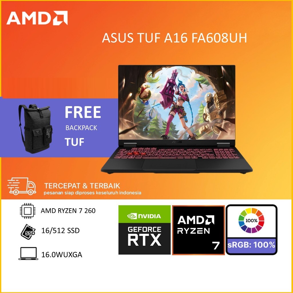 ASUS TUF A16 FA608UH AMD RYZEN 7 260 RTX5050 8GB/ RAM 16GB 512GB W11+OHS 16.0 WUXGA BLACK