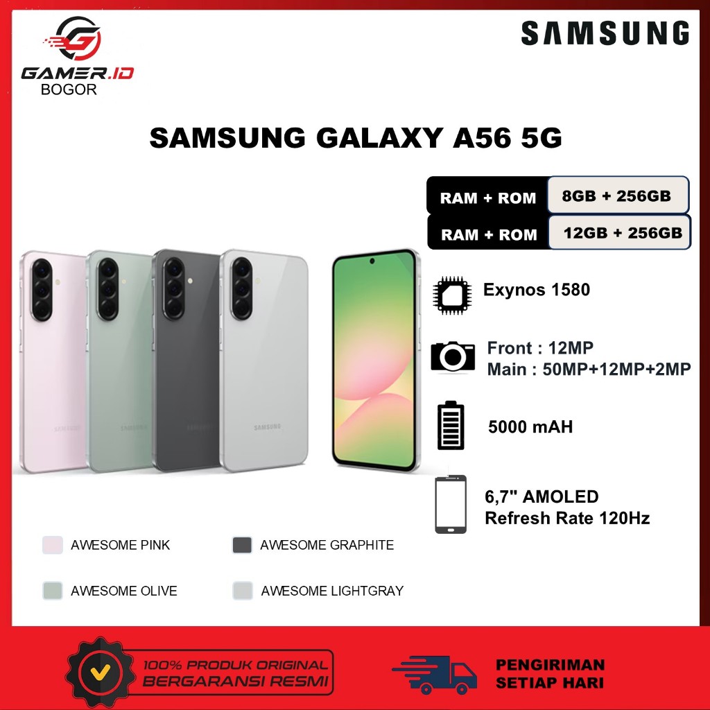 SAMSUNG GALAXY A56 5G 8GB+256GB / 12GB+256GB | Exynos 1580 | Baterai 5000 mAH