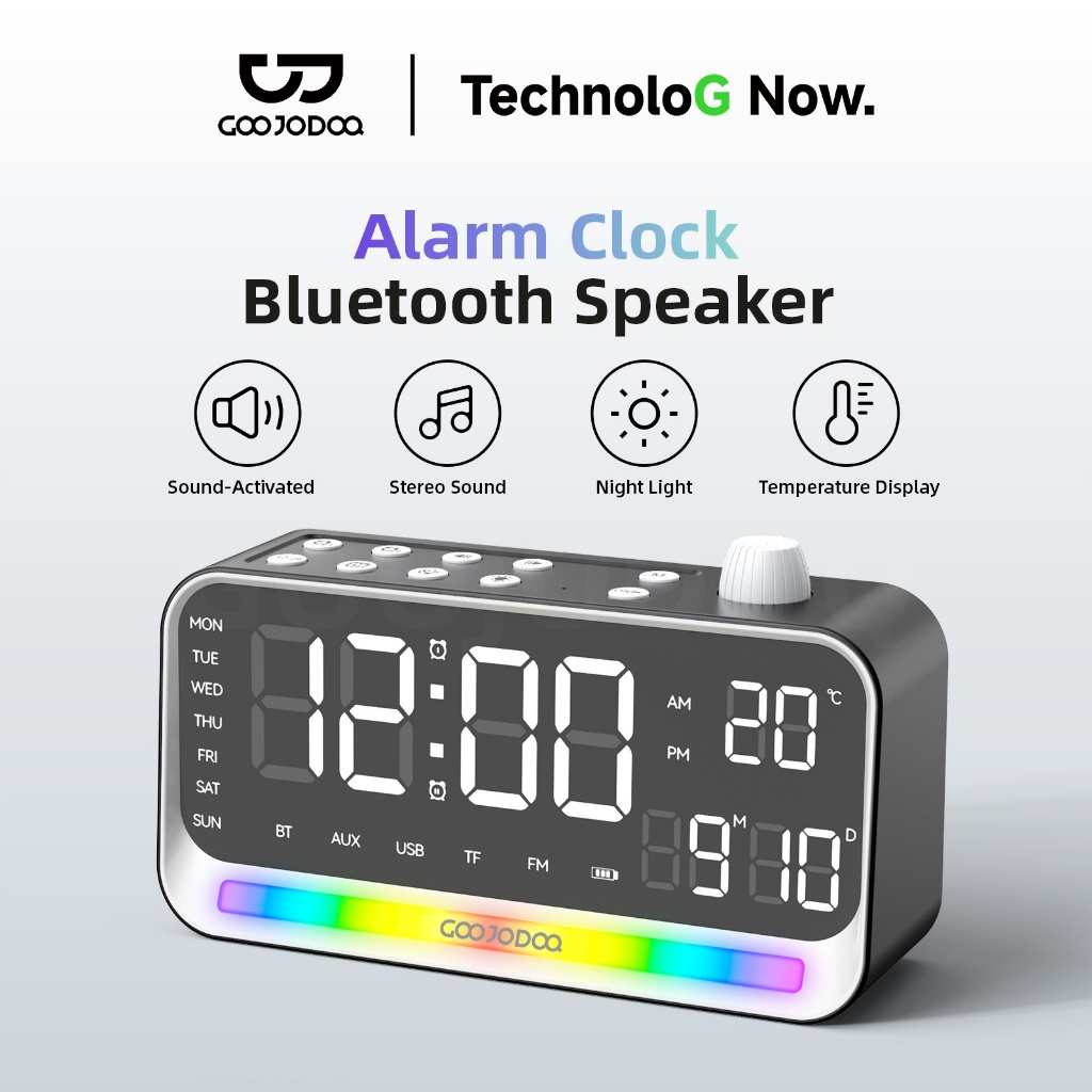 Jual GOOJODOQ Alarm Clock Bluetooth Speaker Sound-Activated Display 4 ...