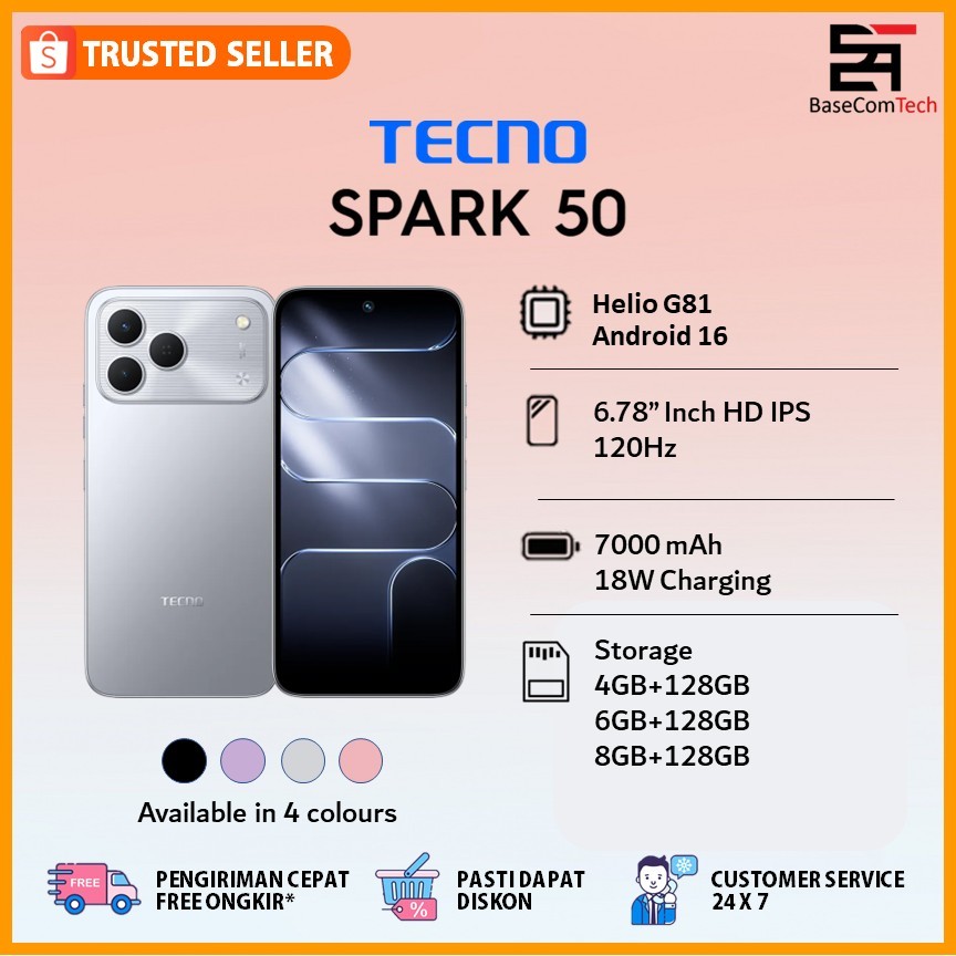 Tecno Spark 50 4/128 6/128 8/128 6.78 inci 120Hz 7000mAh Garansi Resmi