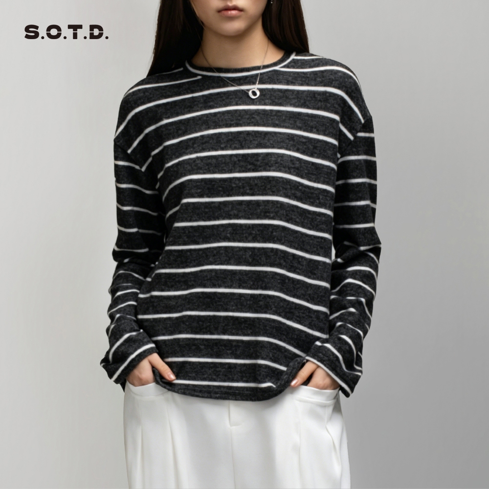 S.O.T.D.Kaos Wanita Lengan Panjang Bergaris Atasan Loose Atasan Wanita